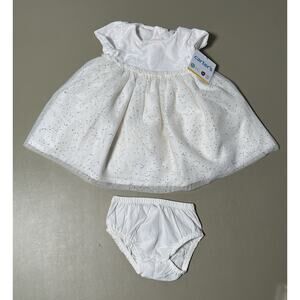 Carter's Toddler Girls Diaper Cover Short Sleeve Holiday Dress 6M Glitter Ivory